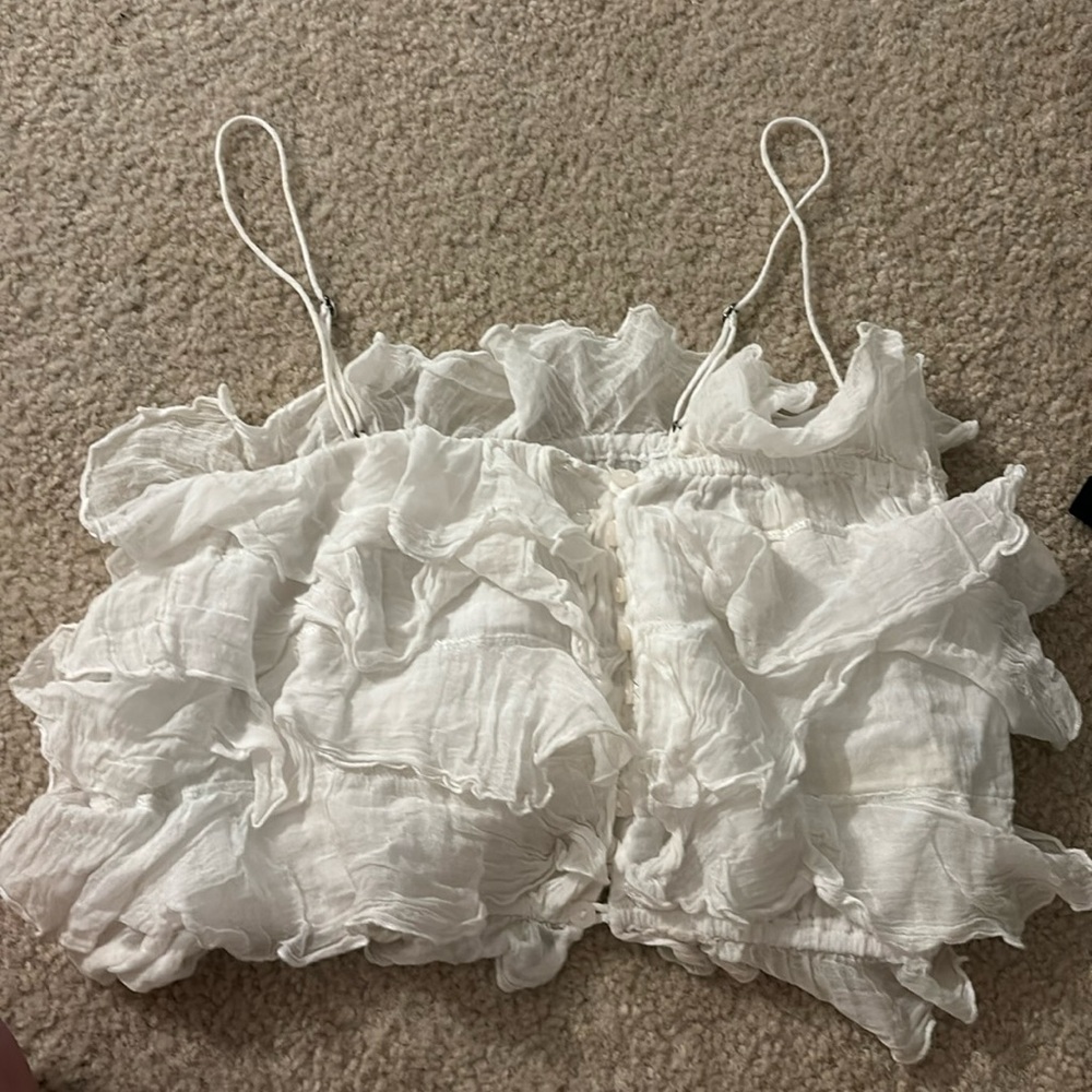 Free people frilly white top button up